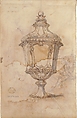 Sheet with sketches and designs for two vases, three classical heads en profil and two slave figures (recto); Design for a Vase and a Nude Male Figure (verso), Giovanni Battista Foggini (Italian, Florence 1652–1725 Florence), Pen and brown ink, brush and gray wash over black chalk (recto); pen and brown ink, brush and gray wash, black chalk (verso)